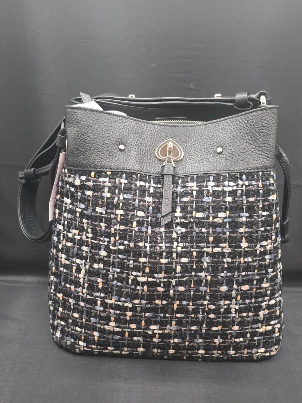 Kate Spade Marti Tweed Fabric Large Bucket Bag K4638 Black Multi